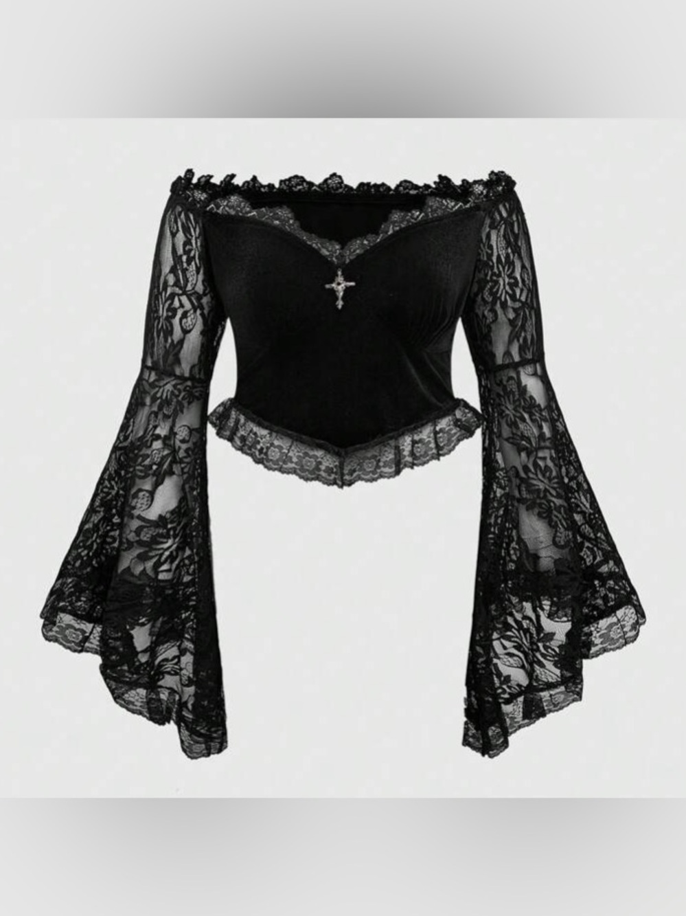 ROMWE  Women’s black Lace Off Shoulder Bell Sleeve Fitted Blouse Size 3X